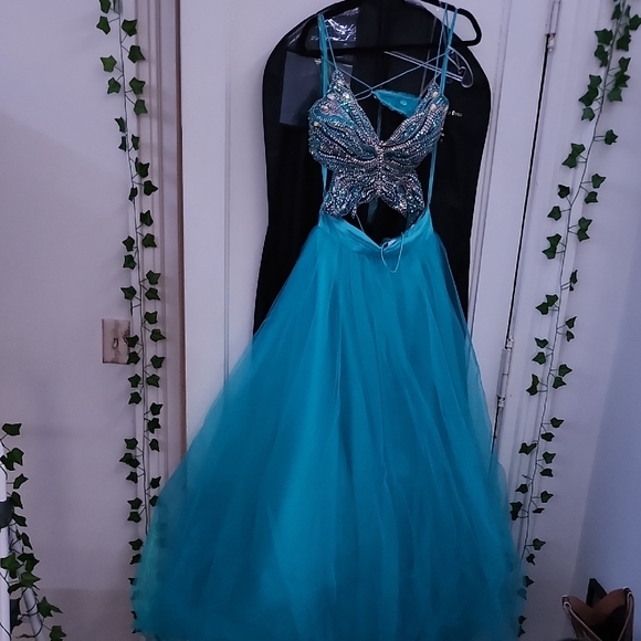 Blue Two Piece Prom Dress - Picture 3 of 5